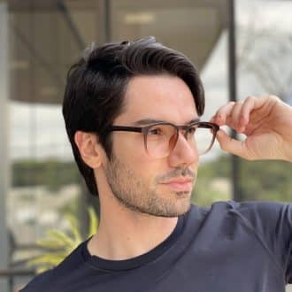Óculos 2 em 1 Clip-On Masculino Quadrado Marrom e Transparente Jean 1