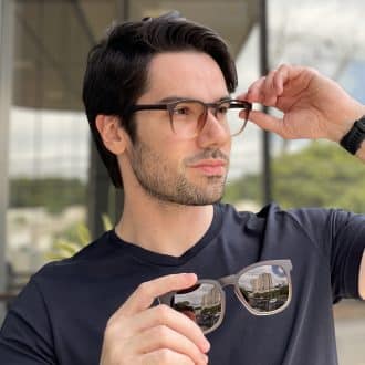 Óculos 2 em 1 Clip-On Masculino Quadrado Marrom e Transparente Jean 2