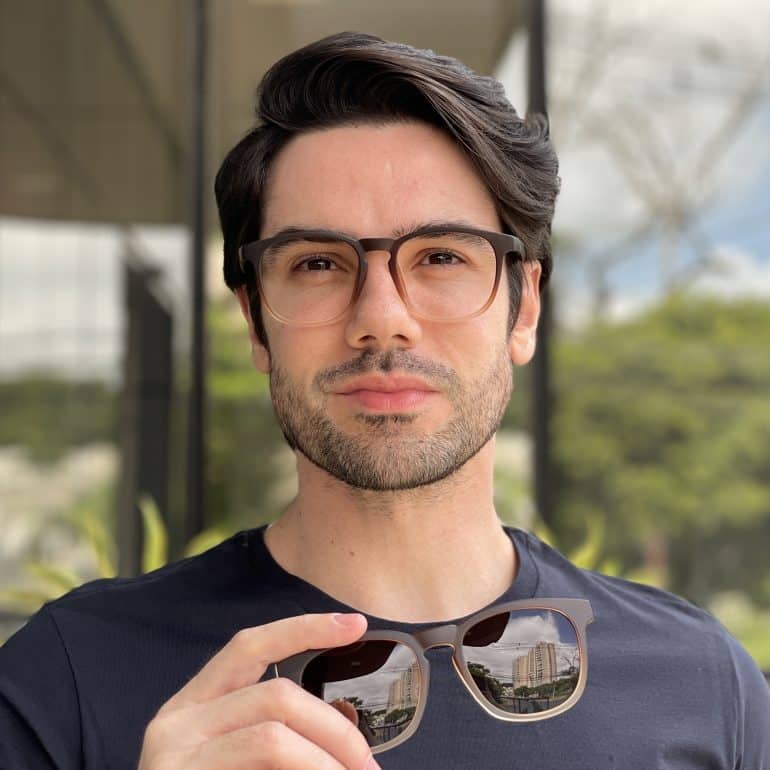 Óculos 2 em 1 Clip-On Masculino Quadrado Marrom e Transparente Jean 4