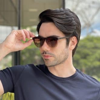 Óculos 2 em 1 Clip-On Masculino Quadrado Marrom e Transparente Jean 5
