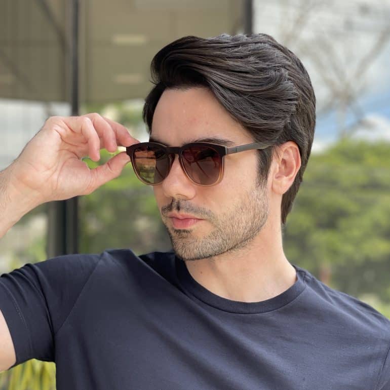 Óculos 2 em 1 Clip-On Masculino Quadrado Marrom e Transparente Jean 5