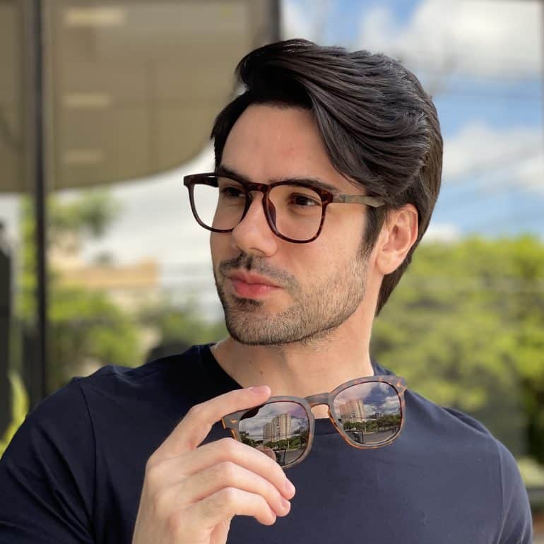 Óculos 2 em 1 Clip-On Masculino Quadrado Tartaruga Jean 1