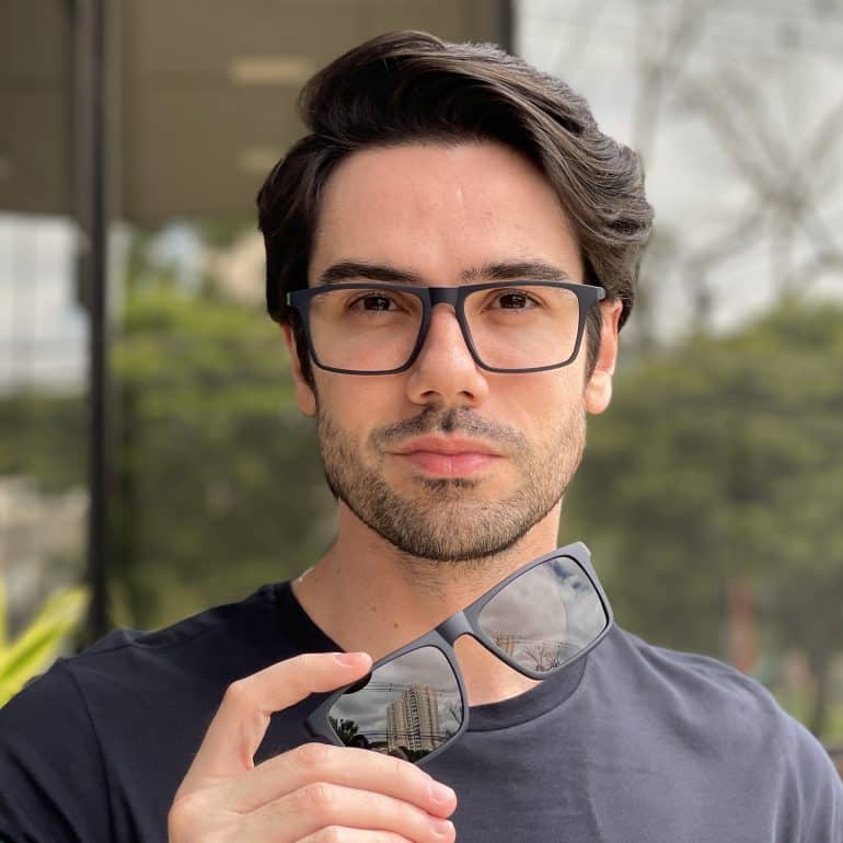 Óculos 2 em 1 Clip-On Masculino Retangular Azul Beto 3