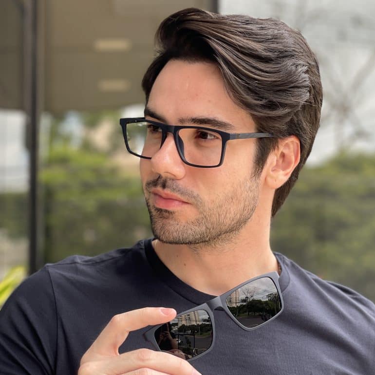 Óculos 2 em 1 Clip-On Masculino Retangular Azul Beto 5