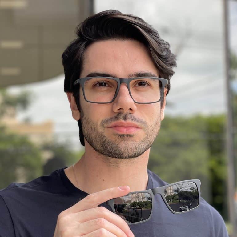 Óculos 2 em 1 Clip-On Masculino Retangular Preto Beto 2