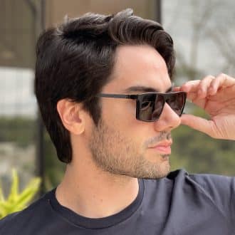 Óculos 2 em 1 Clip-On Masculino Retangular Preto com Carbono Beto 10