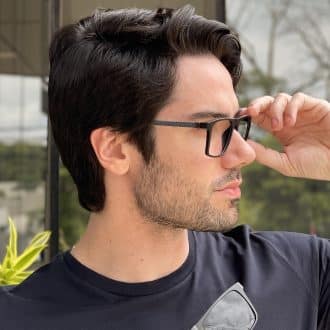 Óculos 2 em 1 Clip-On Masculino Retangular Preto com Carbono Beto 3