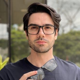 Óculos 2 em 1 Clip-On Masculino Retangular Preto com Carbono Beto