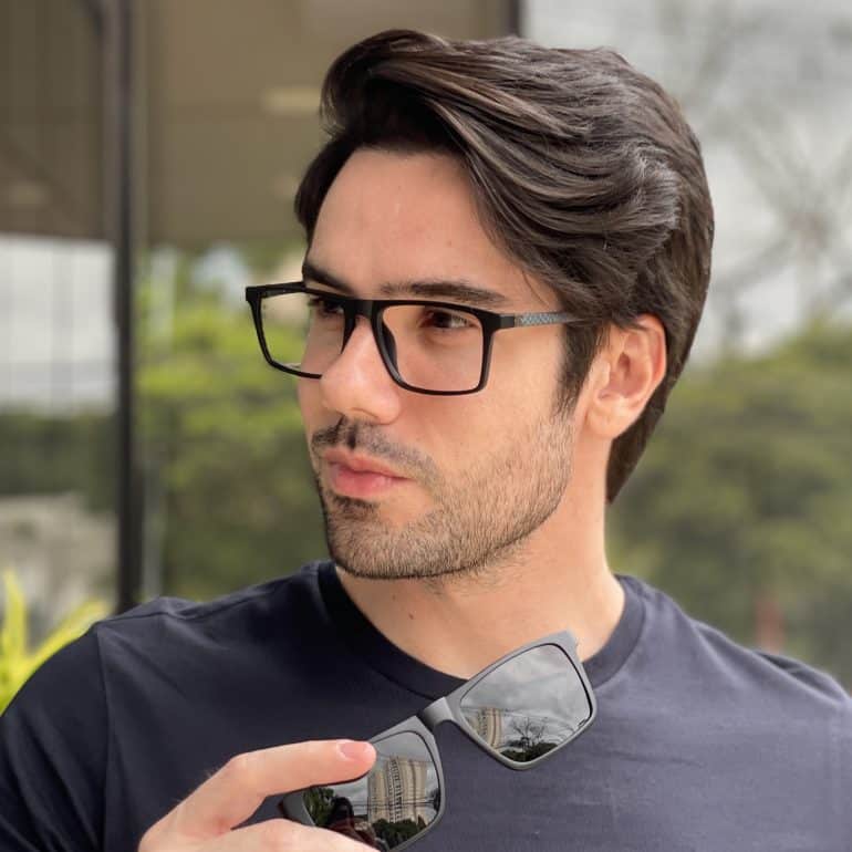 Óculos 2 em 1 Clip-On Masculino Retangular Preto com Carbono Beto 4