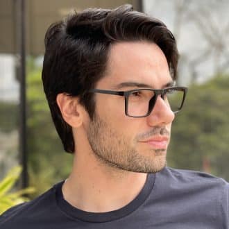 Óculos 2 em 1 Clip-On Masculino Retangular Preto com Carbono Beto 6