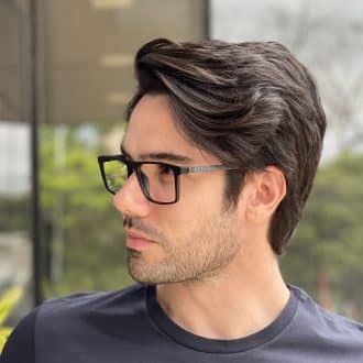 Óculos 2 em 1 Clip-On Masculino Retangular Preto com Carbono Beto 7