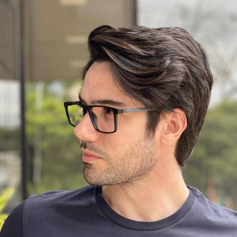 Óculos 2 em 1 Clip-On Masculino Retangular Preto com Carbono Beto 7