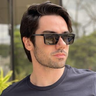 Óculos 2 em 1 Clip-On Masculino Retangular Preto com Carbono Beto 9