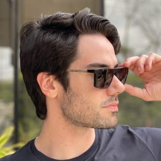 Óculos 2 em 1 Clip-On Masculino Retangular Preto com Madeira Beto 2