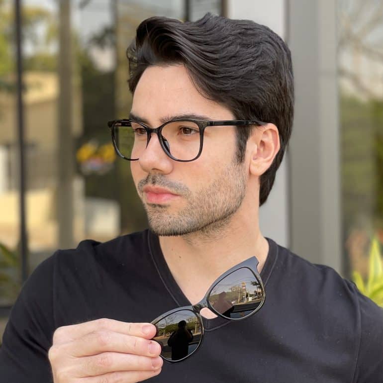 Óculos 3 em 1 Clip-On Masculino Quadrado Preto Gabriel 4