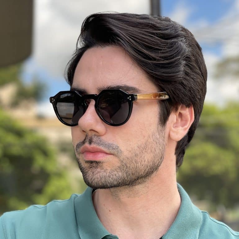 safine com br oculos de sol masculino redondo preto com rajado edgar