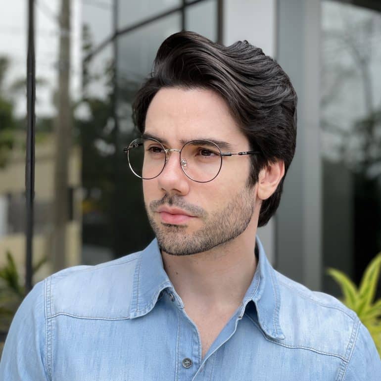 safine com br oculos de grau masculino redondo preto com prata roger