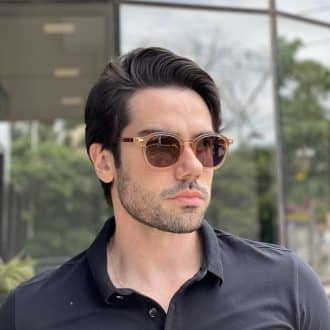 safine com br oculos de sol masculino redondo champanhe benjamin 4