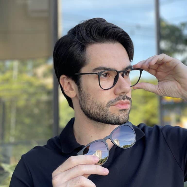 safine com br oculos 2 em 1 clip on masculino redondo preto fosco oscar 8