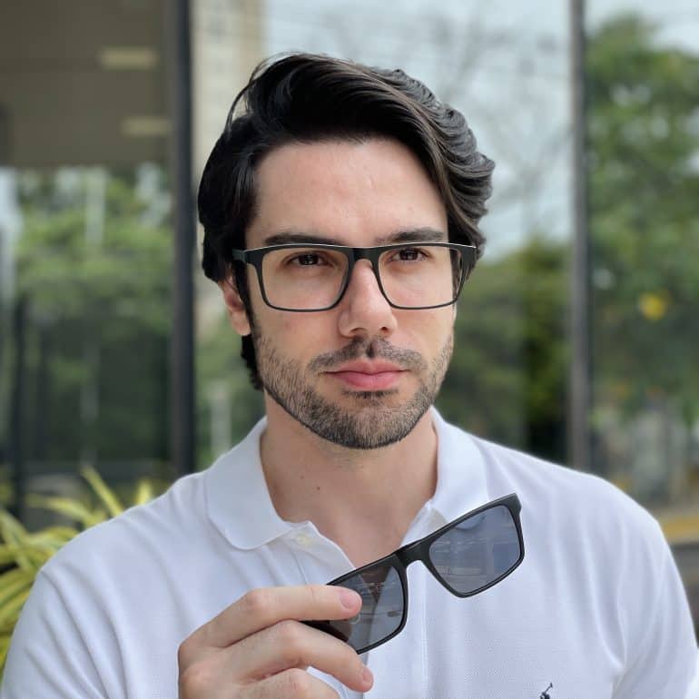 safine com br oculos 3 em 1 clip on masculino retangular preto e cinza martin 3