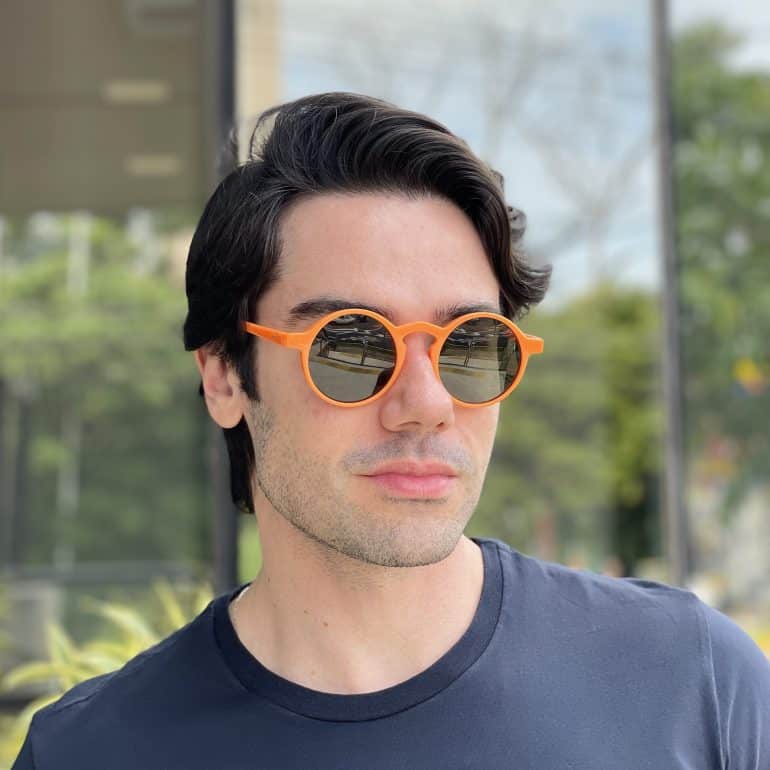 safine com br oculos de sol masculino redondo laranja raul