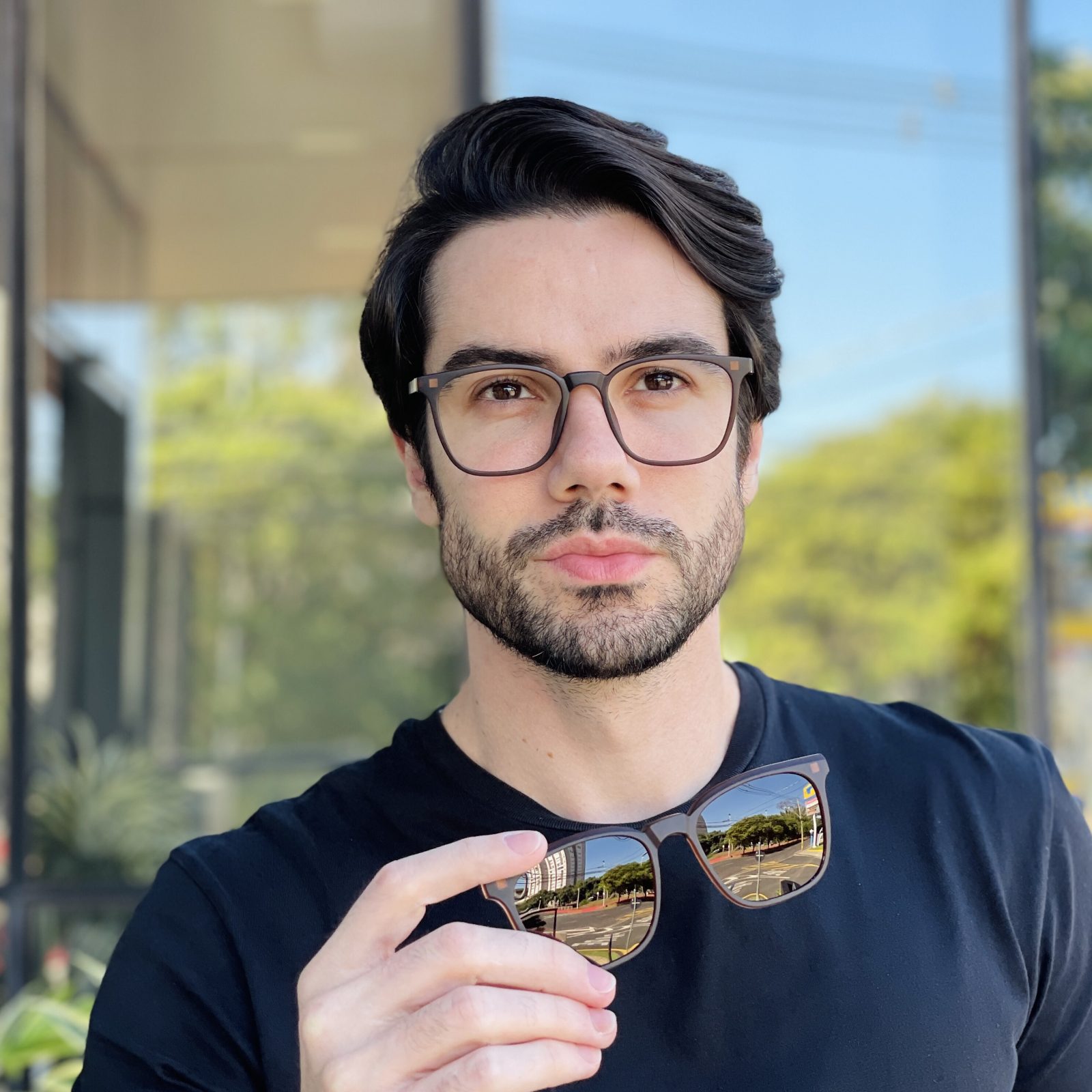 Óculos 2 em 1 Clip-On Masculino Quadrado Marrom Marcelo - Safine