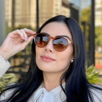 safine com br oculos de sol feminino redondo marrom transparente tati 3
