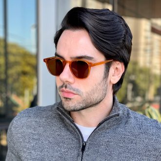 safine com br oculos de sol masculino redondo caramelo diogo