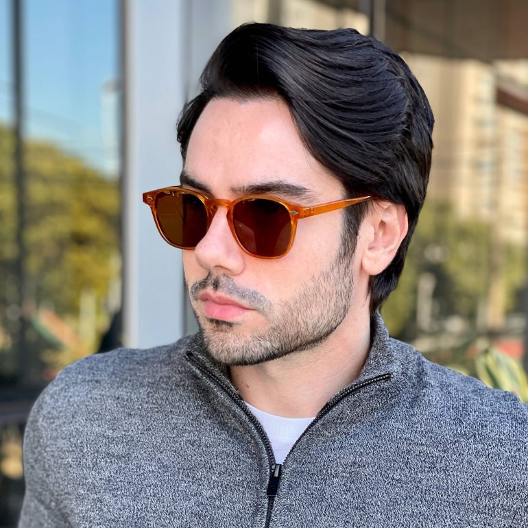 safine com br oculos de sol masculino redondo caramelo diogo