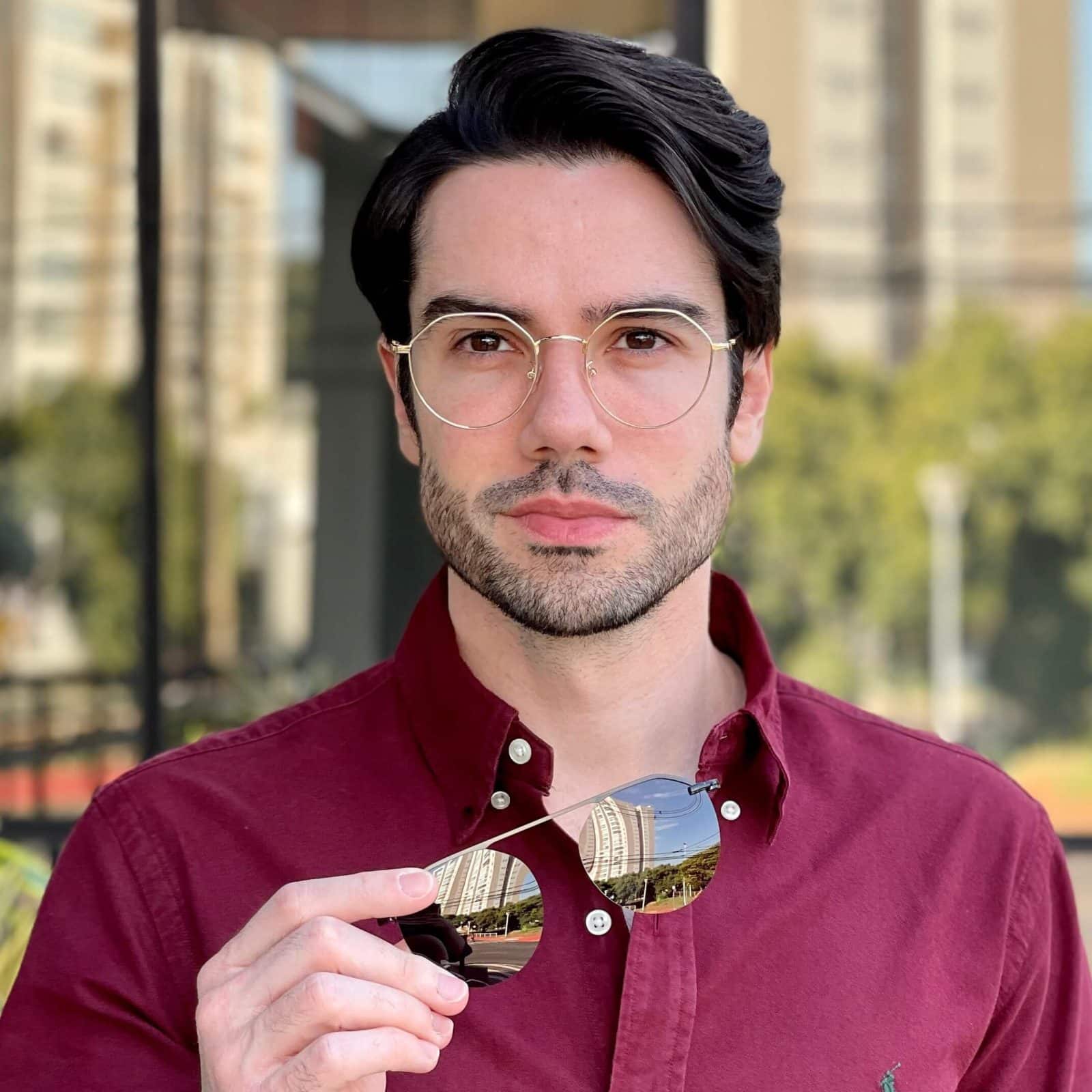 safine com br oculos 2 em 1 clip on masculino hexagonal dourado heitor 7