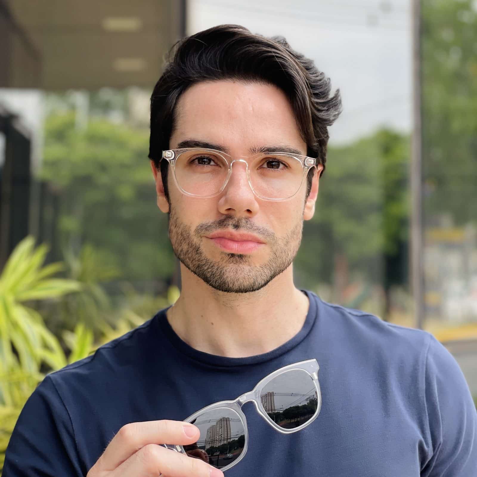 Óculos 2 em 1 Clip-On Masculino Quadrado Transparente Bruno - Safine