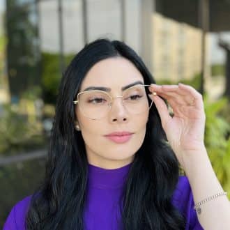 safine com br oculos de grau feminino gatinho dourado e rosa anna 1