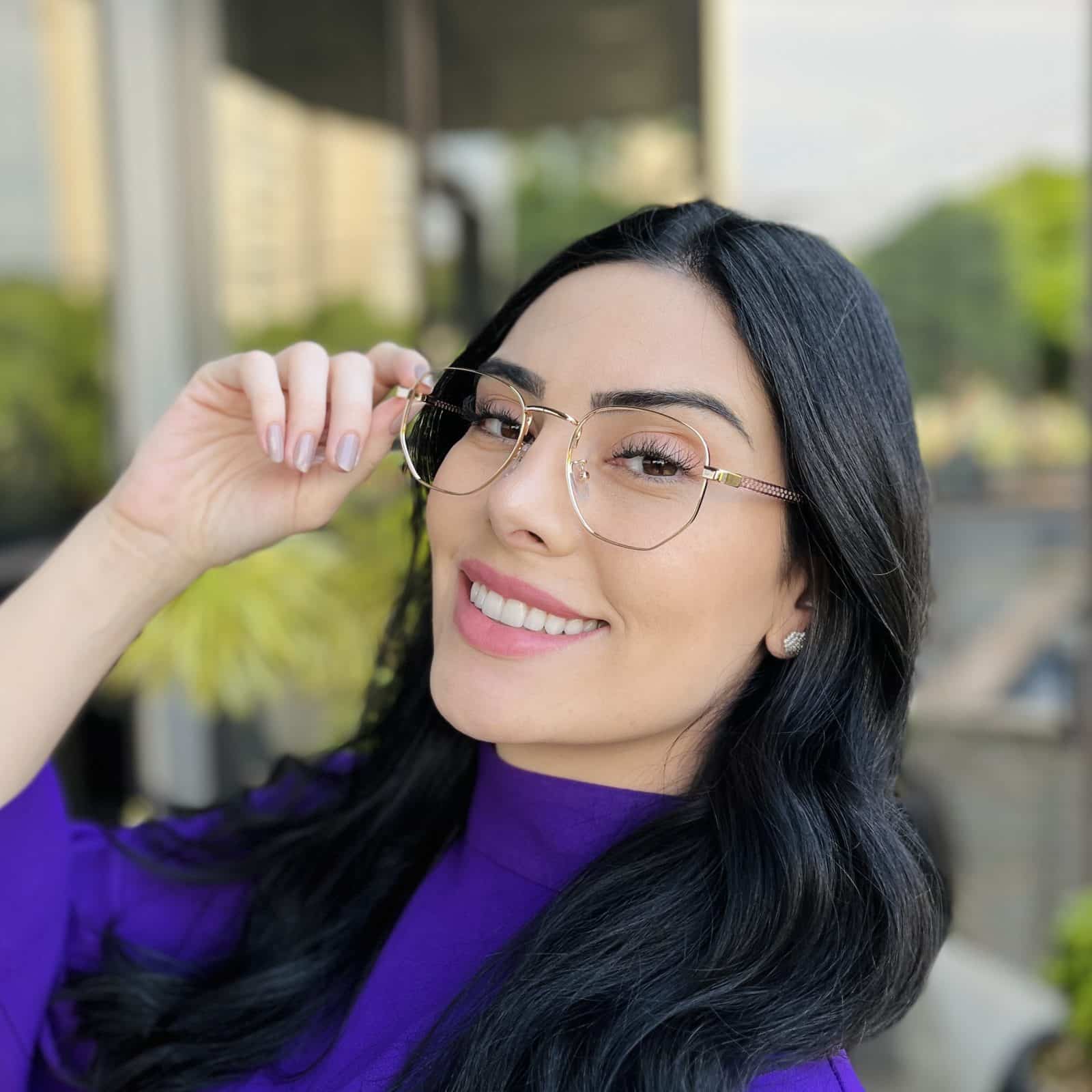 safine com br oculos de grau feminino hexagonal dourado e rosa alanis