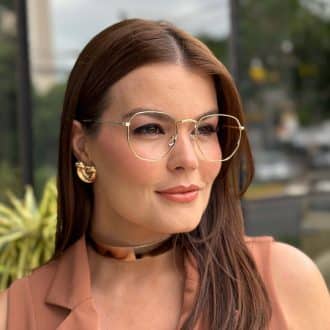 safine com br oculos de grau feminino hexagonal dourado polly 1