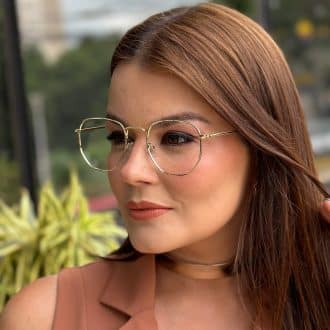 safine com br oculos de grau feminino hexagonal dourado polly 4