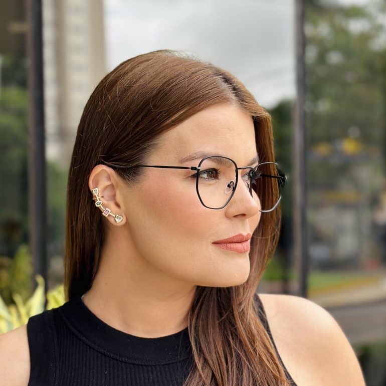safine com br oculos de grau feminino hexagonal preto polly 2