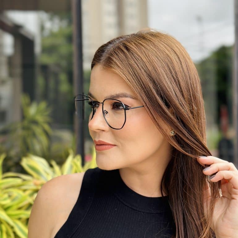 safine com br oculos de grau feminino hexagonal preto polly 3