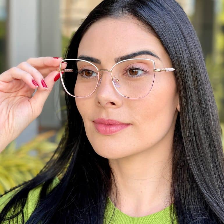 safine com br oculos de grau feminino gatinho branco e rosa eva