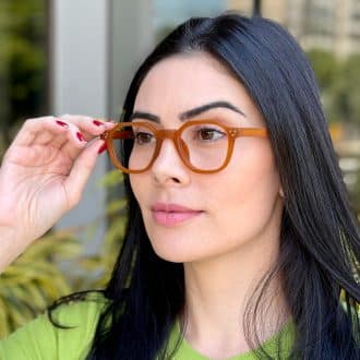 safine com br oculos de grau feminino hexagonal caramelo marcella
