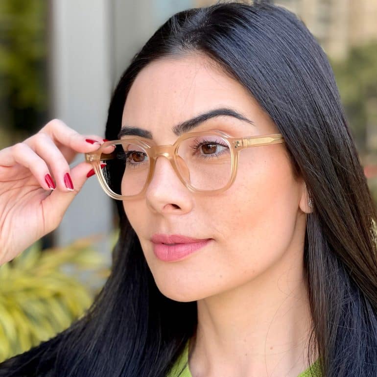 safine com br oculos de grau feminino hexagonal champanhe marcella