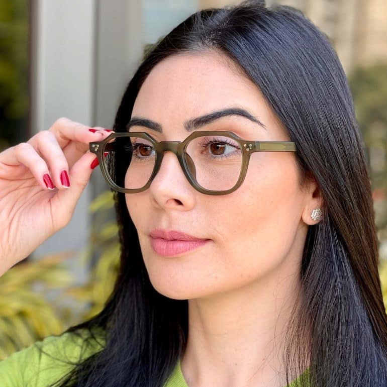 safine com br oculos de grau feminino hexagonal verde marcella