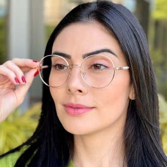 safine com br oculos de grau feminino redondo nude e dourado mavi 6