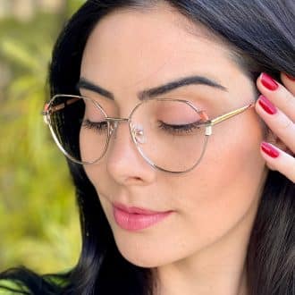 safine com br oculos de grau hexagonal prata e laranja rebeca 2