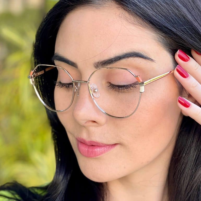 safine com br oculos de grau hexagonal prata e laranja rebeca 2
