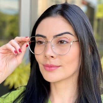 safine com br oculos de grau hexagonal prata e laranja rebeca
