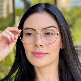 safine com br oculos de grau hexagonal prata e rosa rebeca