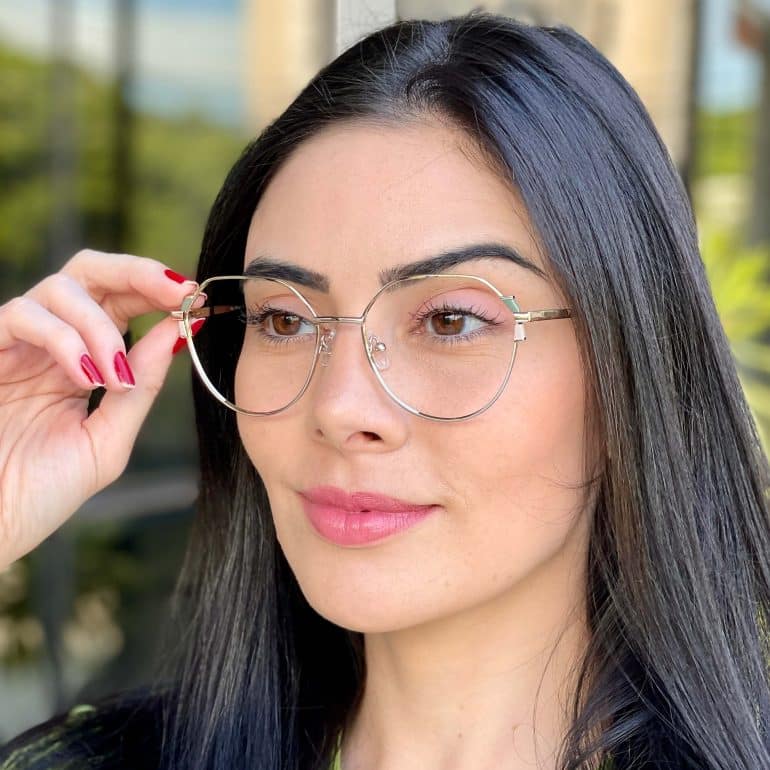 safine com br oculos de grau hexagonal prata e verde rebeca