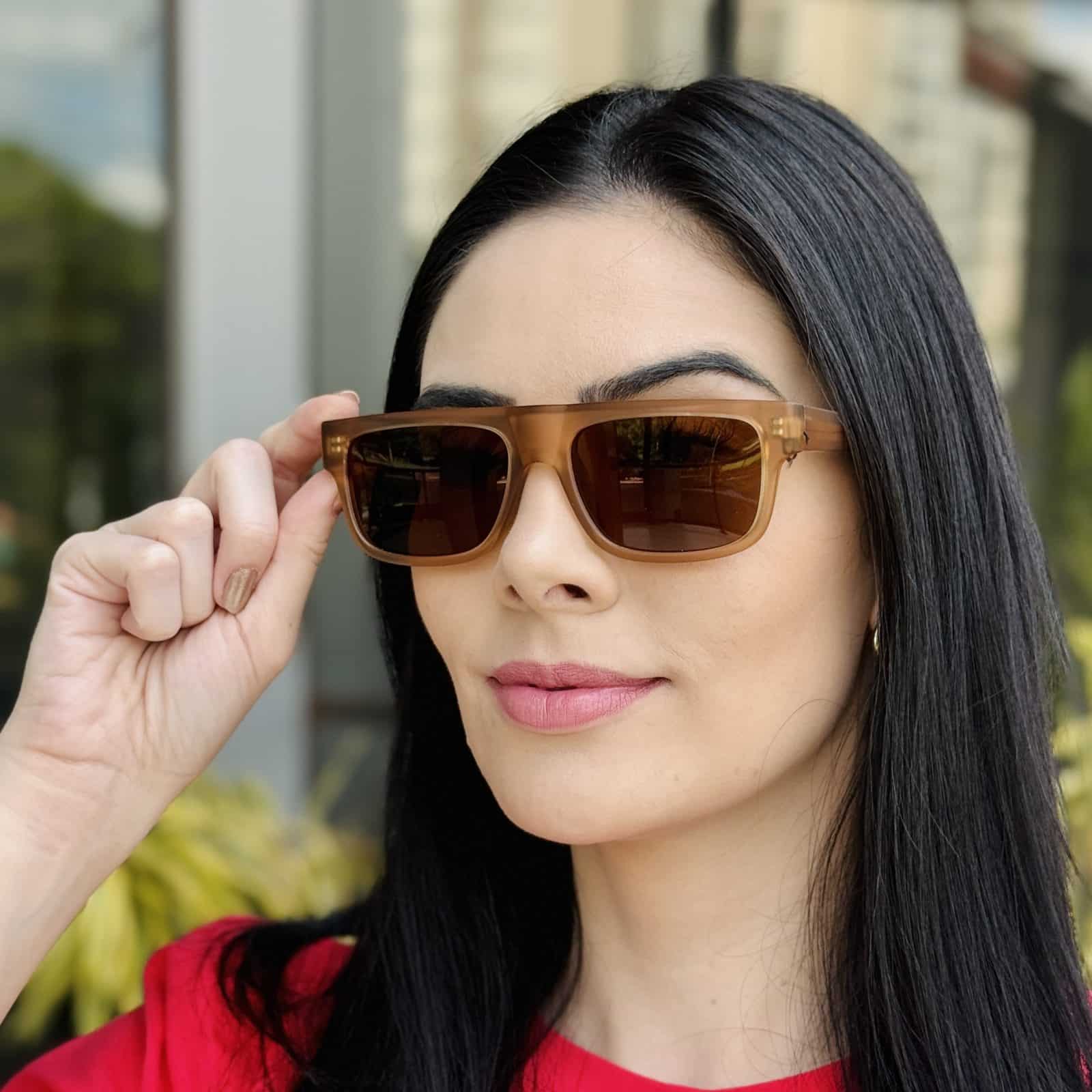 Oculos Retangular Óculos de Sol Feminino Retangular Marrom Sarah - Safine