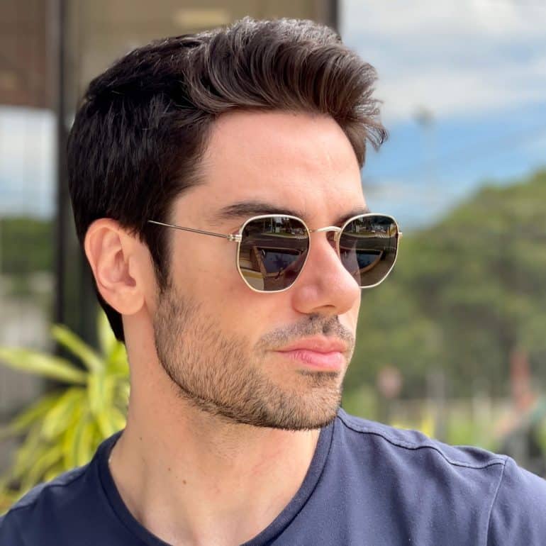 safine com br oculos de sol masculino hexagonal preto e prata olavo 2