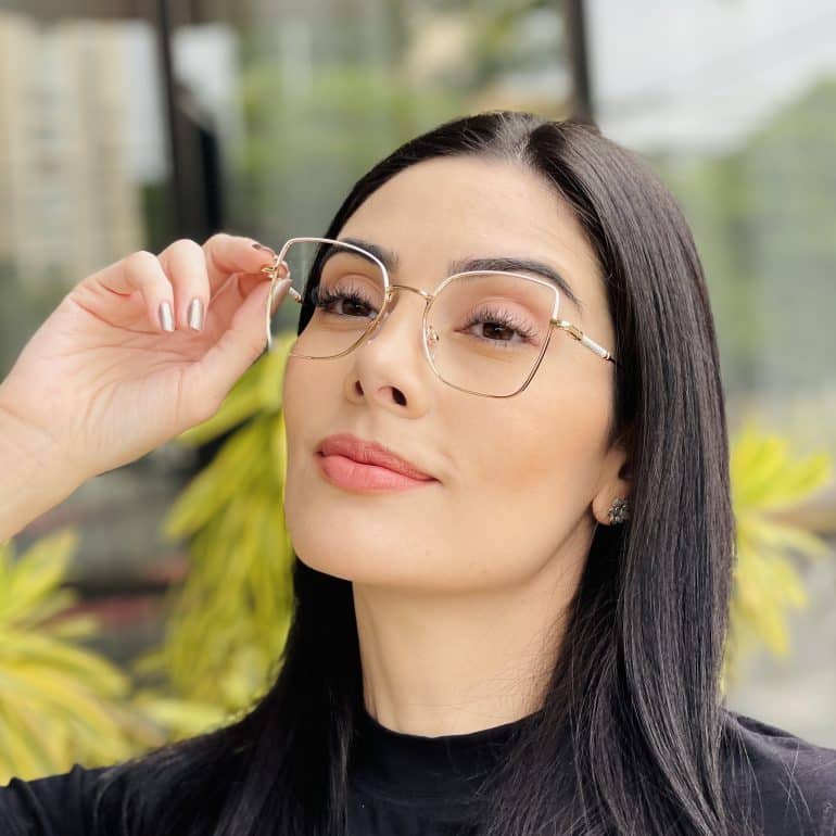 safine com br oculos de grau feminino quadrado branco e dourado yasmim 1